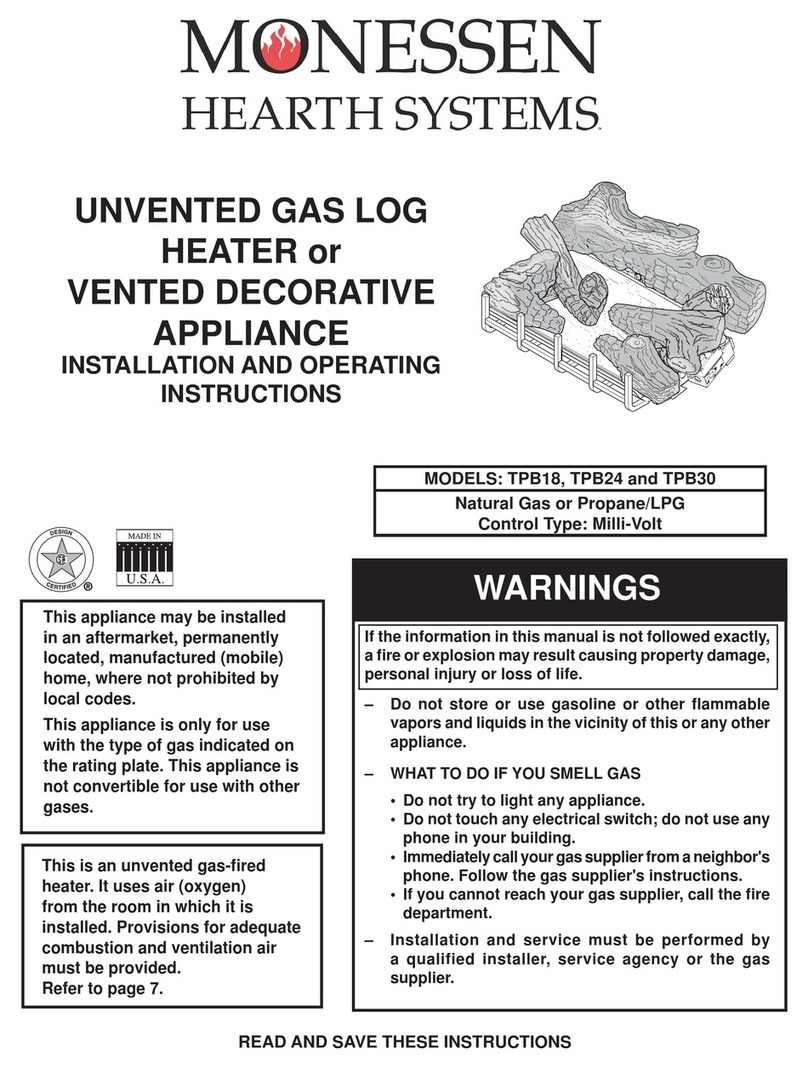 Monessen Hearth TPB18 Installation and operating instructions