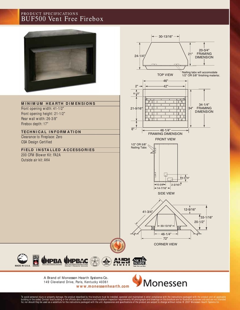 Monessen Hearth Unvented Vent-Free Fireboxes BUF500 Installation instructions
