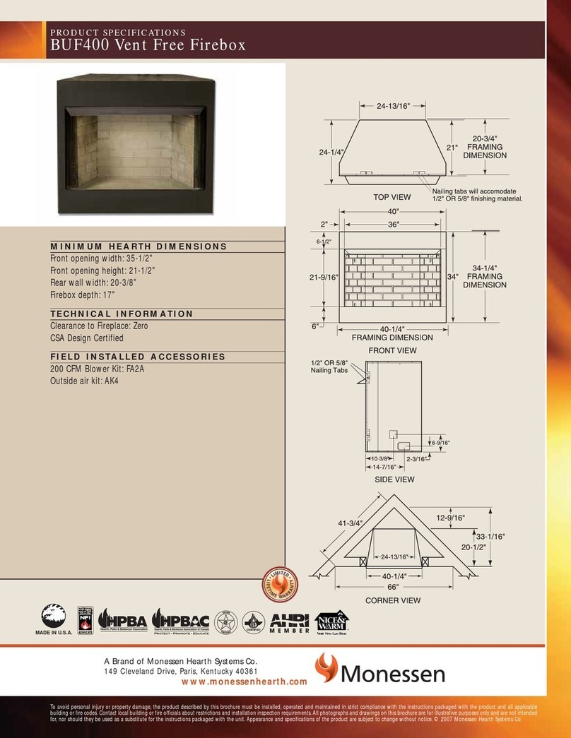 Monessen Hearth Unvented Vent-Free Fireboxes BUF400 Product specifications