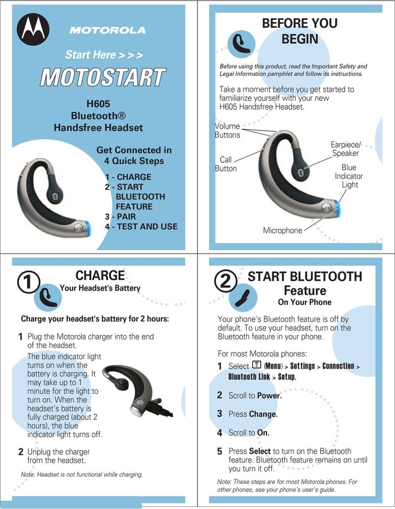Motorola H605 - Headset - Over-the-ear Instruction Manual