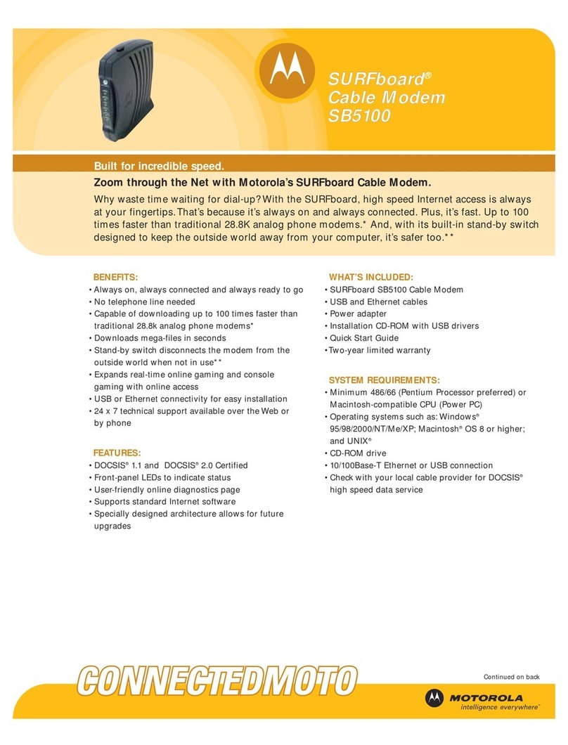 Motorola SB5100 - SURFboard - 38 Mbps Cable Modem Technical specifications
