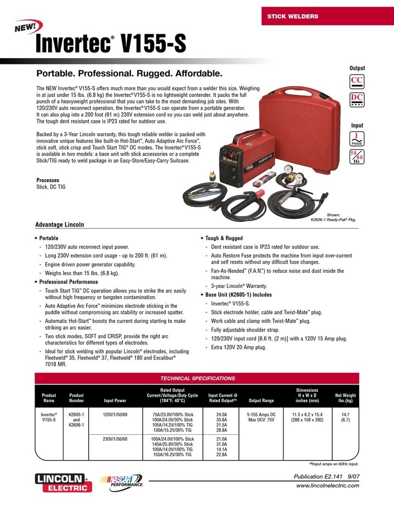 Lincoln Electric Invertec V155-S Technical specifications
