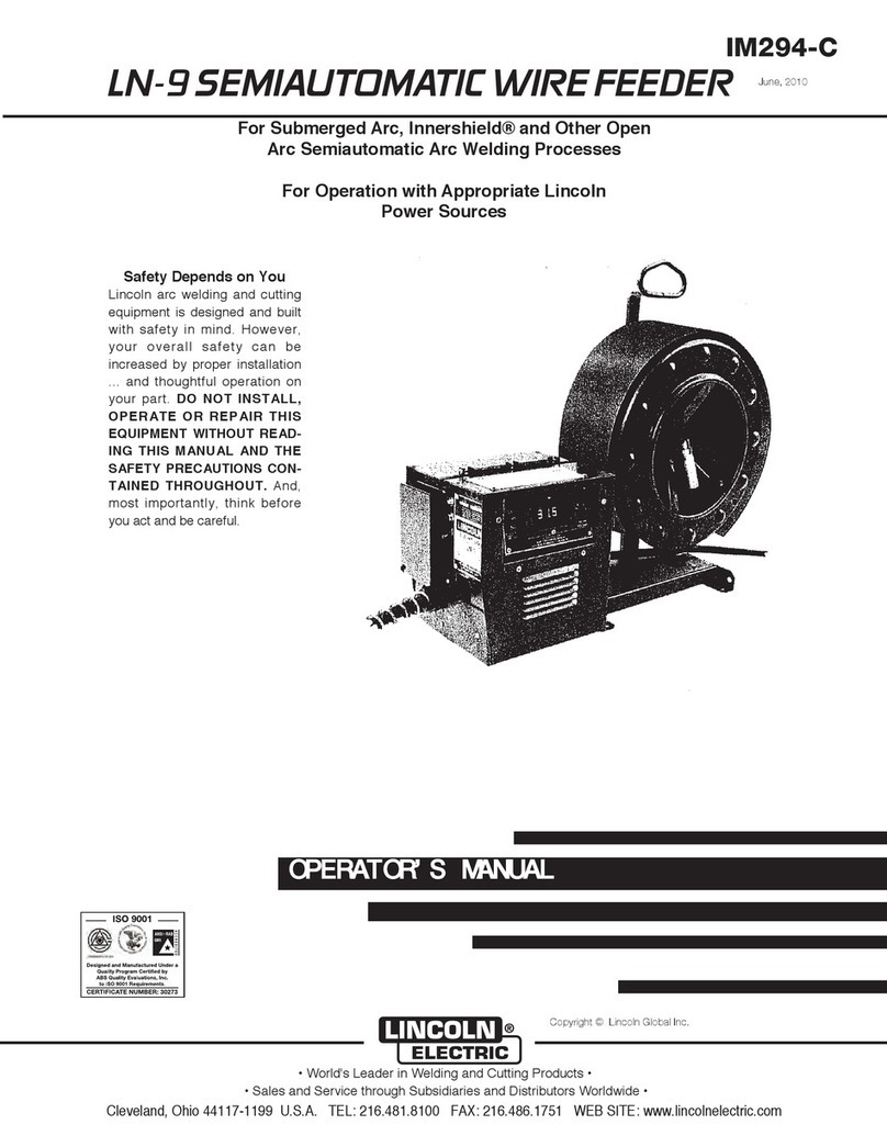 Lincoln Electric LN-9 SEMIAUTOMATIC WIRE FEEDER IM294-C Operator's manual Lincoln Electric LN-9 SEMIAUTOMATIC WIRE FEEDER IM294-C Operator's manual