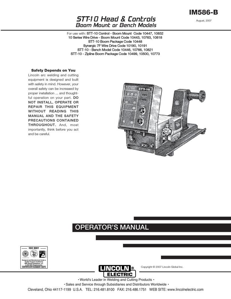 Lincoln Electric STT-10 HEAD & CONTROLS BOOM MOUNT OR BENCH MODELS... Operator's manual