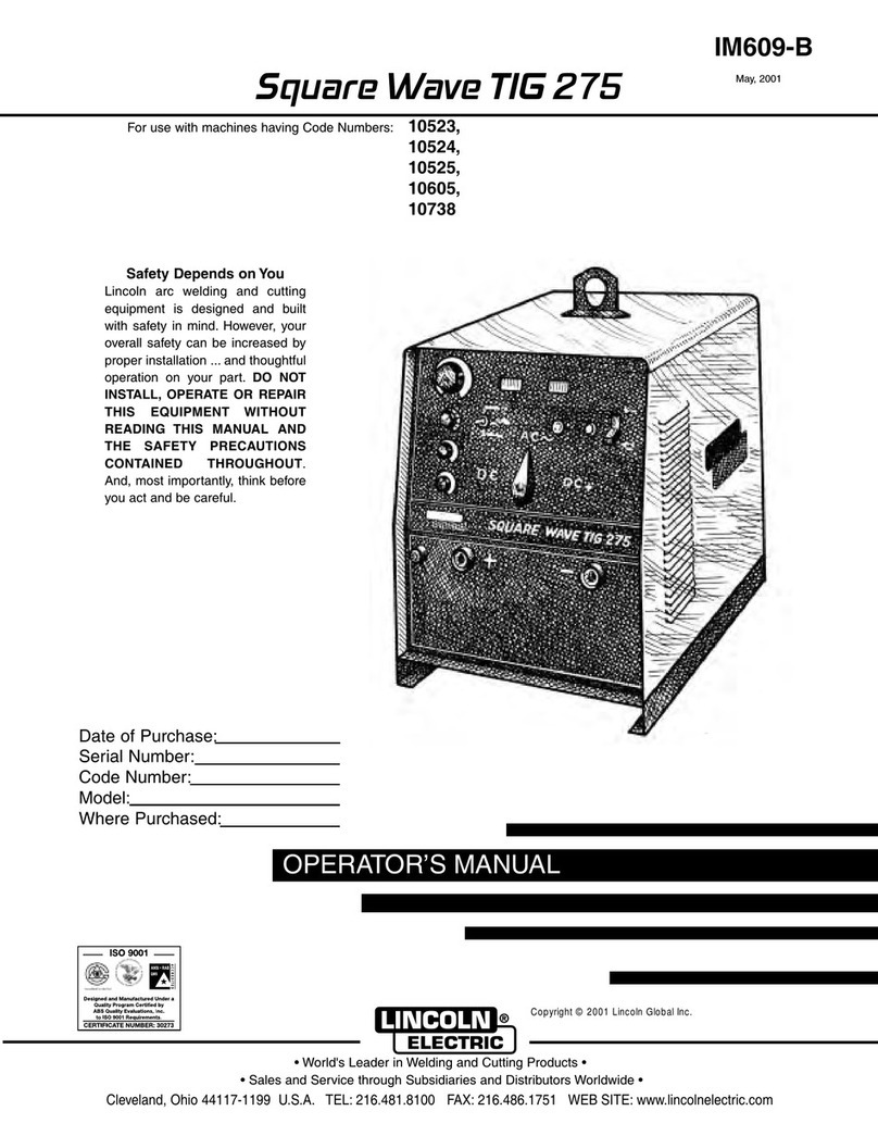 Lincoln Electric SQUARE WAVE TIG 275 IM609-B Operator's manual