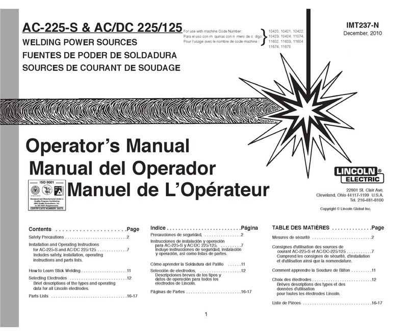 Lincoln Electric WELDING POWER SOURCES AC-225-S Operator's manual