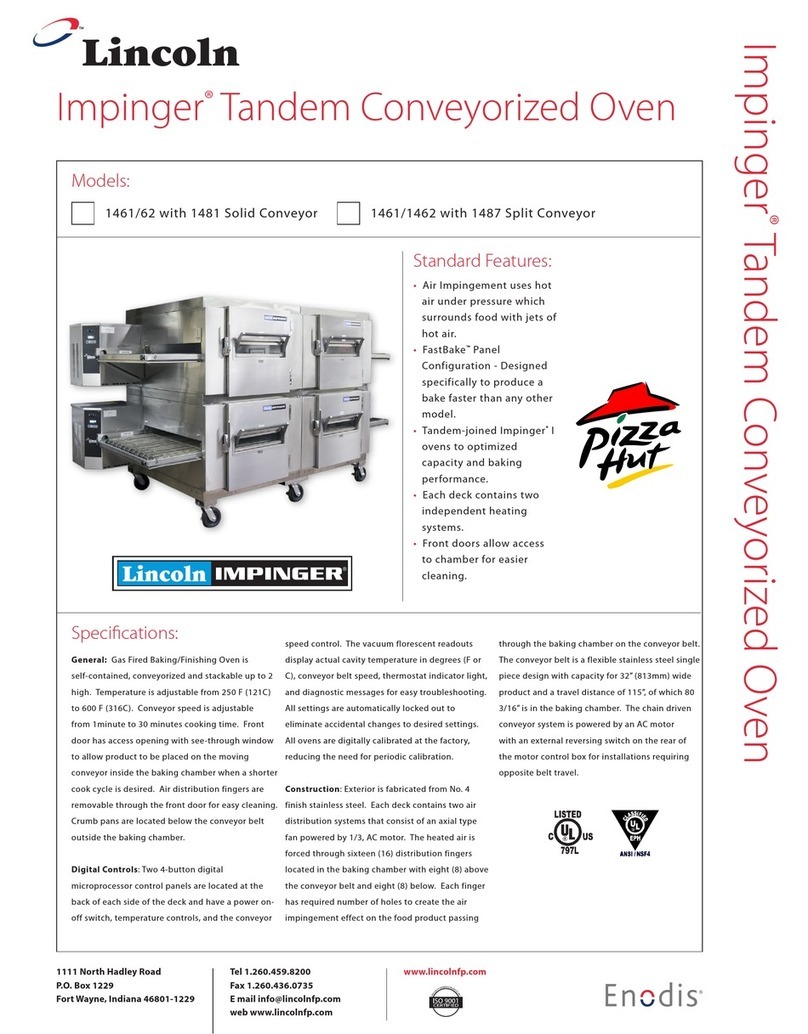 Lincoln Impinger Tandem Conveyorized Oven 1461/1462 Specifications