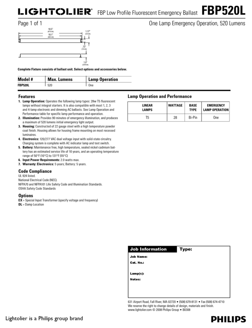 Lightolier FBP Low Profile Fluorescent Emergency Ballast... User manual