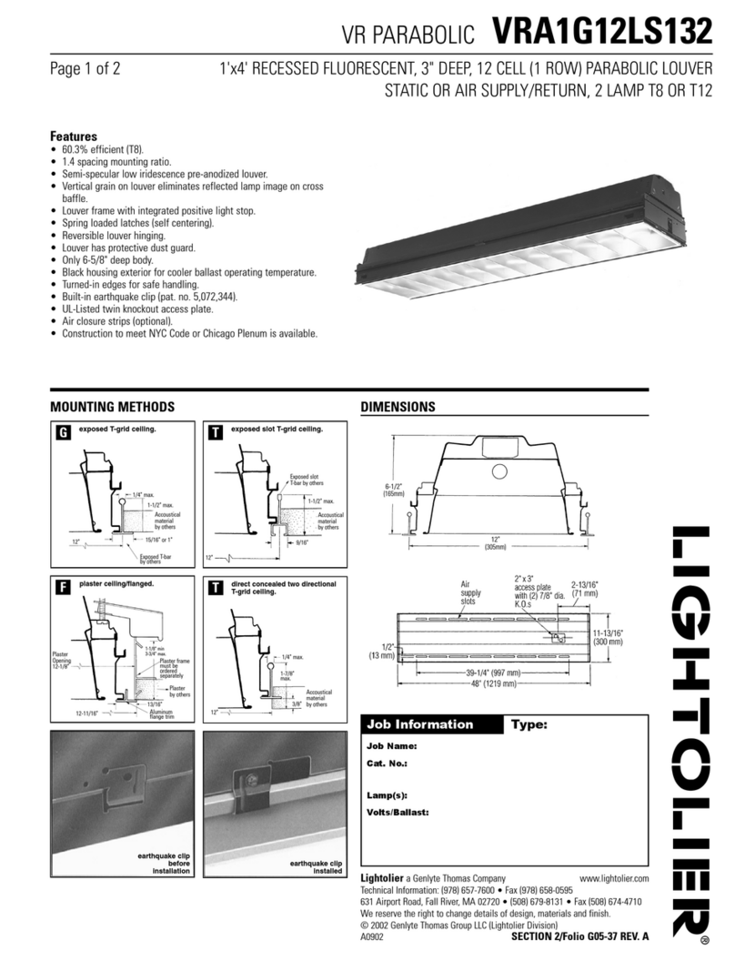 Lightolier VR PARABOLIC VRA1G12LS132 User manual