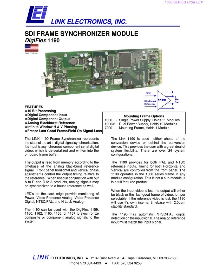 Link electronics SDI Frame Synchronizer Module DigiFlex 1190 Specifications