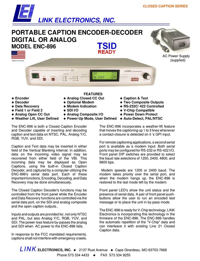 Link electronics Closed Caption Series ENC-896 Specifications
