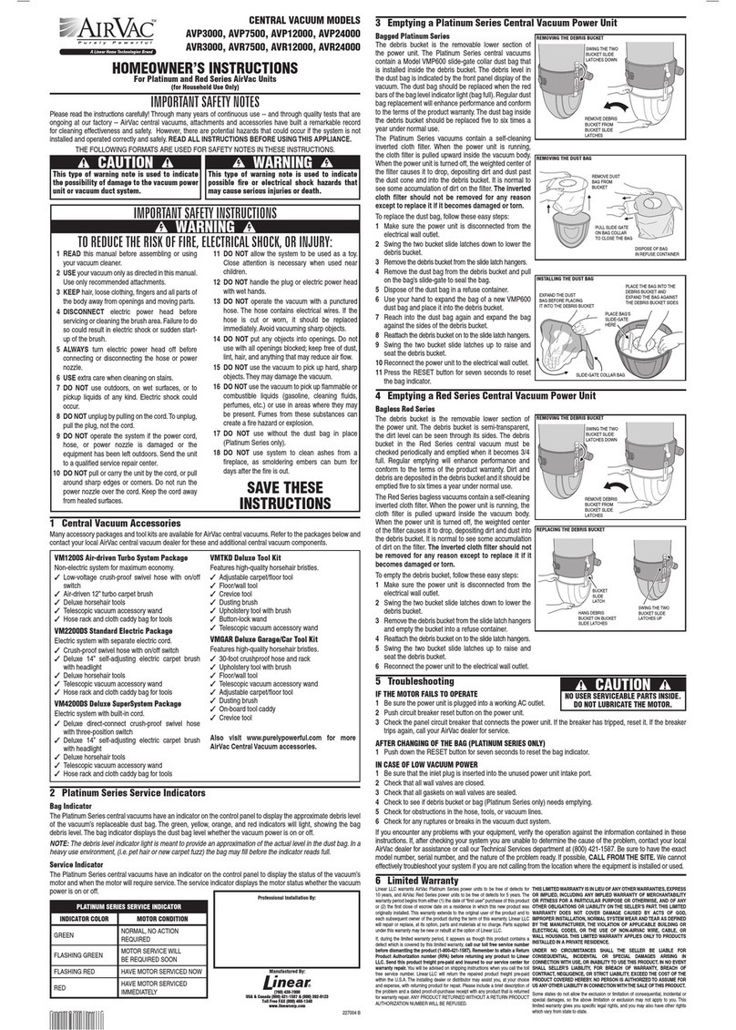 Linear AirVac AVP12000 Homeowner's instructions