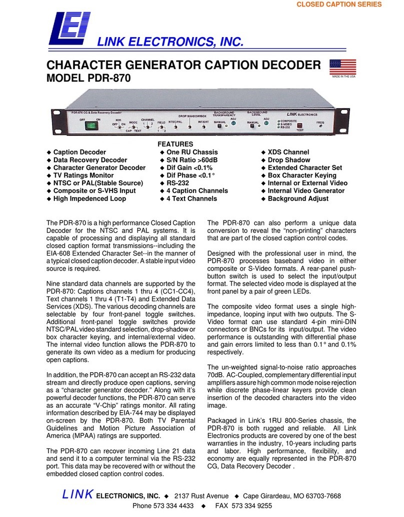 Link electronics PDR-870 Specification sheet