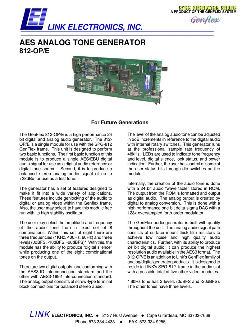 Link electronics AES ANALOG TONE GENERATOR 812-OP/E User manual