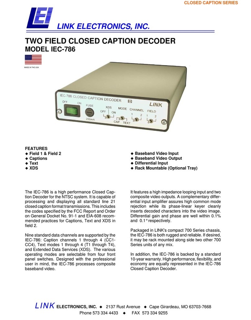 Link electronics Two Field Closed Caption Decoder IEC-786 User manual