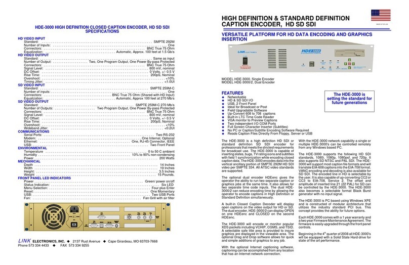 Link electronics High Definition Closed Caption Encoder... User manual