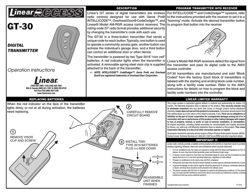 Linear DIGITAL  TRANSMITTER GT-30 User manual