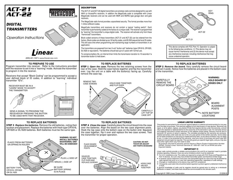 Linear MegaCode ACT-21 User manual