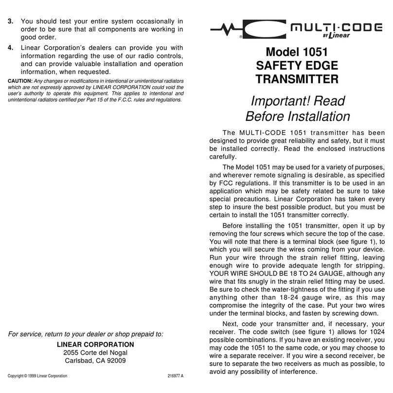 Linear Multi-Code 1051 user manual
