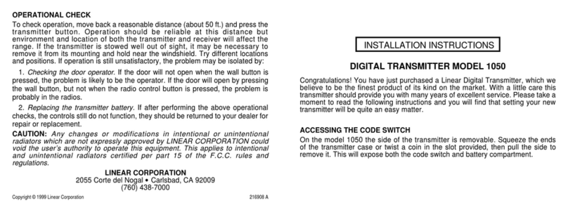Linear 1050 User manual