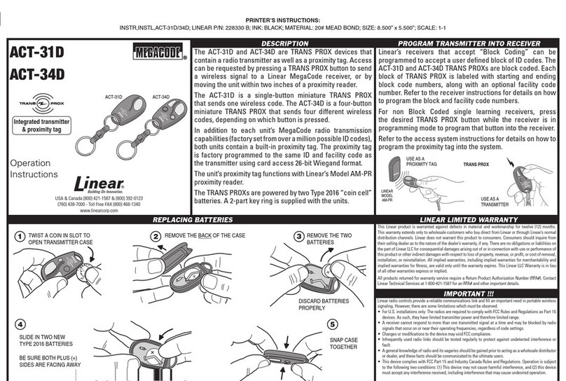 Linear TRANS PROX Devices ACT-31D User manual