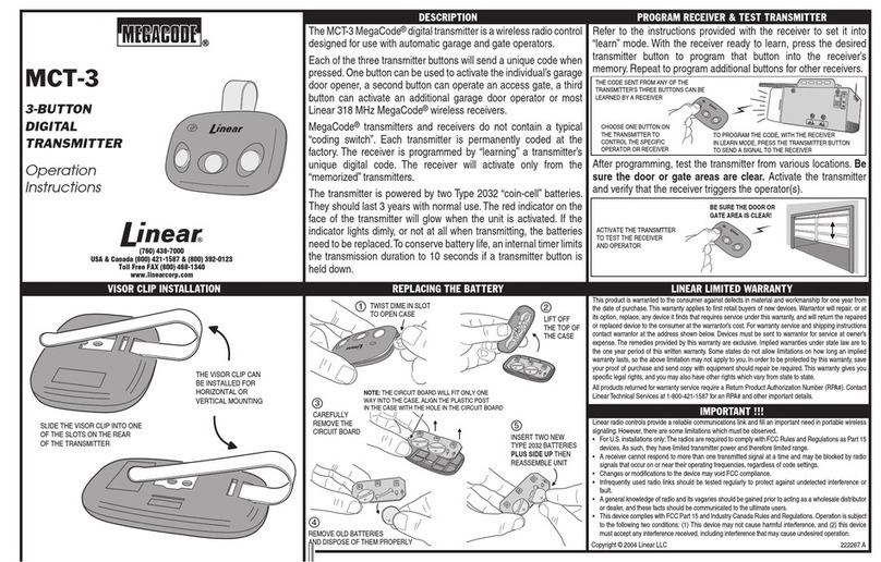 Linear MegaCode MCT-3 Operation instructions