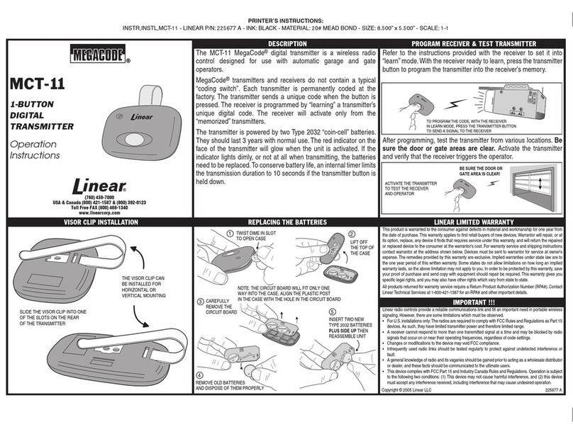 Linear MegaCode MCT-11 User manual