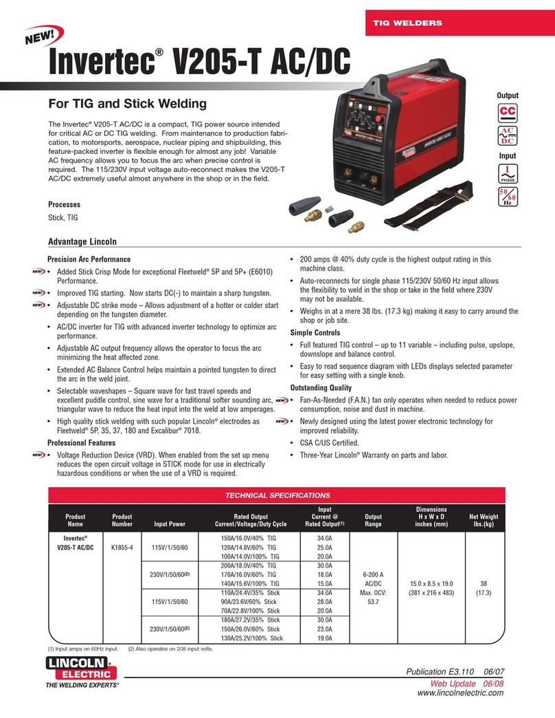 Lincoln Electric INVERTEC V205-T AC/DC TIG Technical specifications