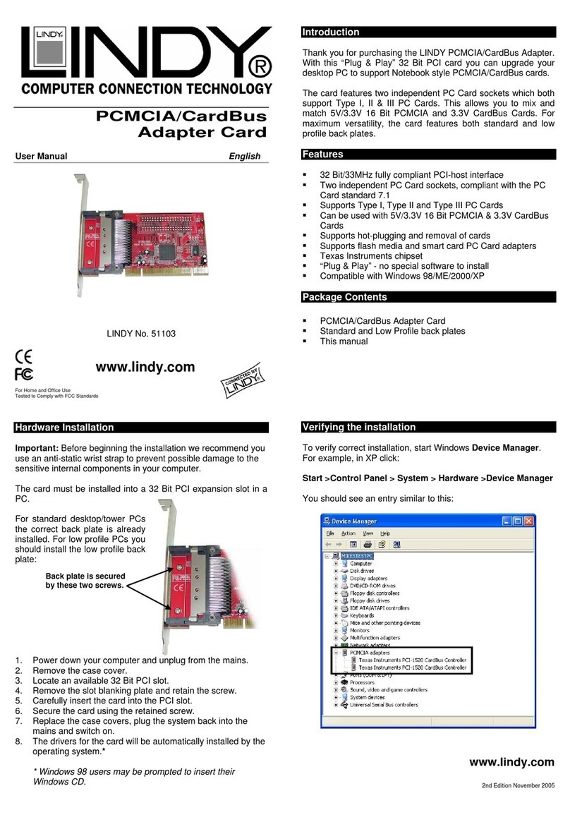 Lindy PCMCIA/CardBus Adapter Card 51103 User manual