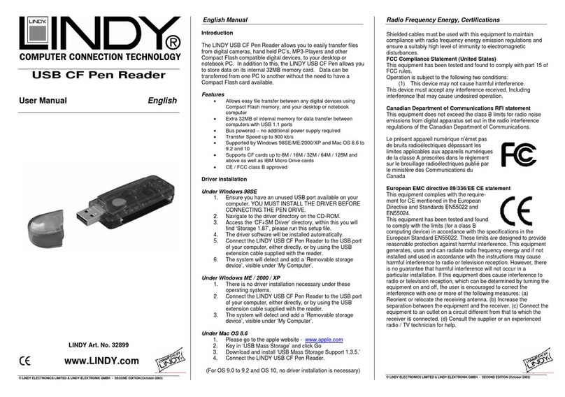 Lindy USB CF PEN READER 32899 user manual