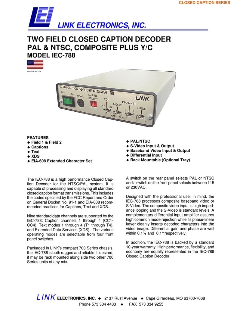 Link electronics Two Field Closed Caption Decoder IEC-788 User manual