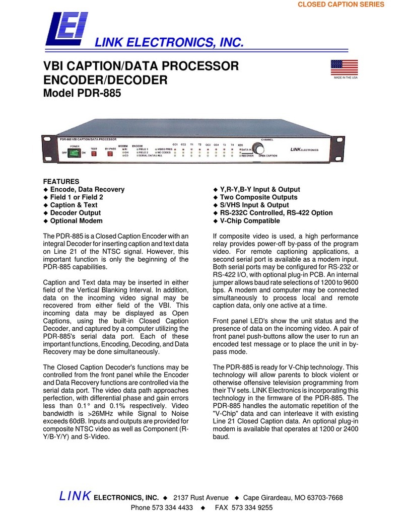 Link electronics VBI Caption/Data Processor Encoder/Decoder... Specifications Link electronics VBI Caption/Data Processor Encoder/Decoder... Specifications