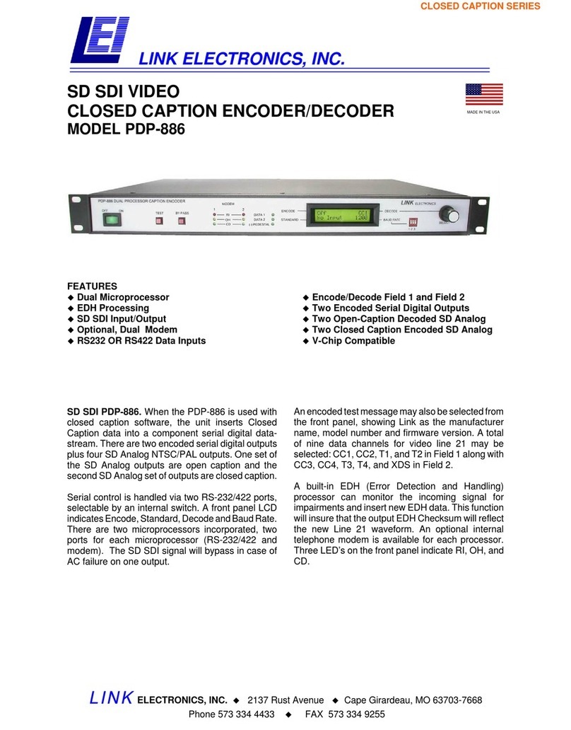 Link electronics SD SDI Video Closed Caption Encoder/Decoder... User manual
