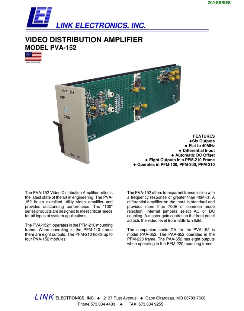 Link electronics Video Distribution Amplifier PVA-152 Specification sheet