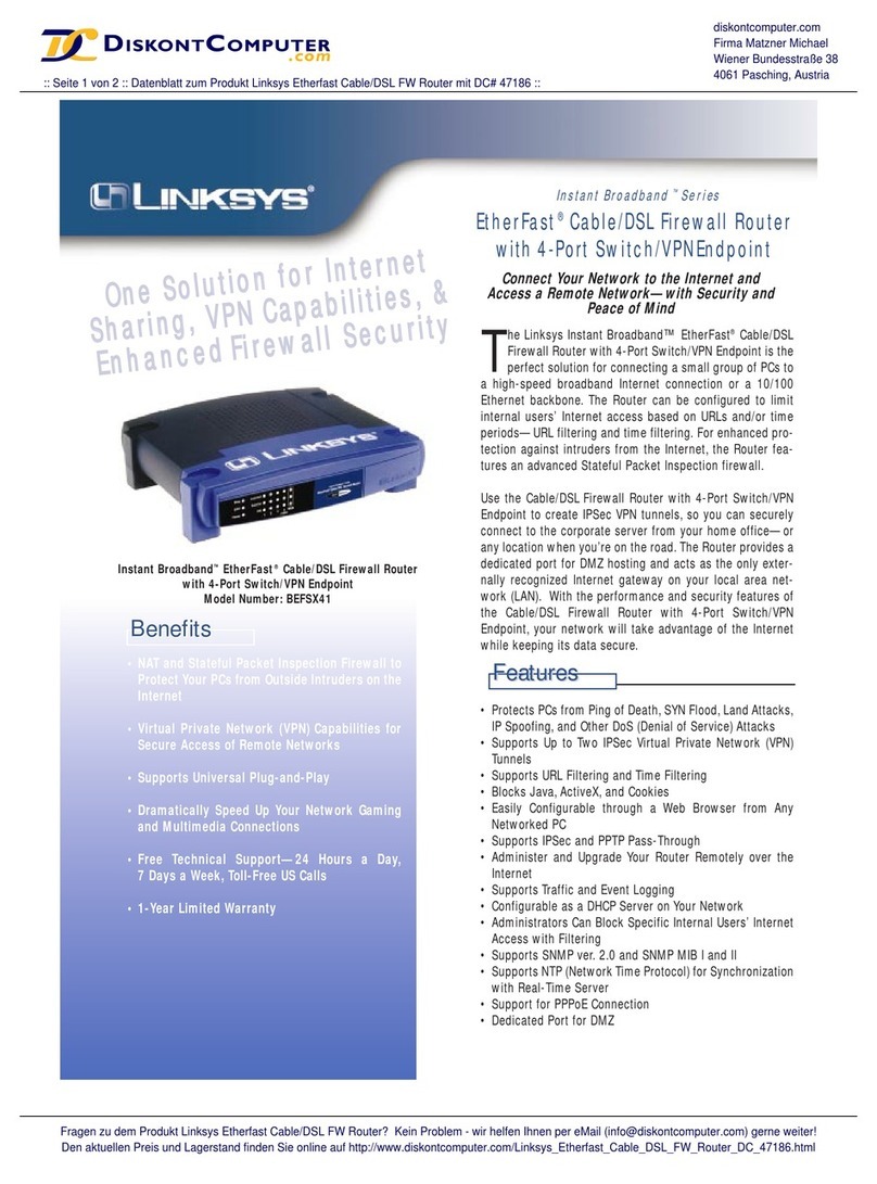 Linksys BEFSX41 - Instant Broadband EtherFast Cable/DSL Firewall... User manual