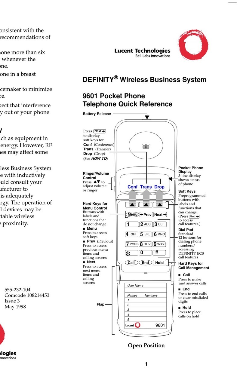 Lucent Technologies DEFINITY 9601 quick reference
