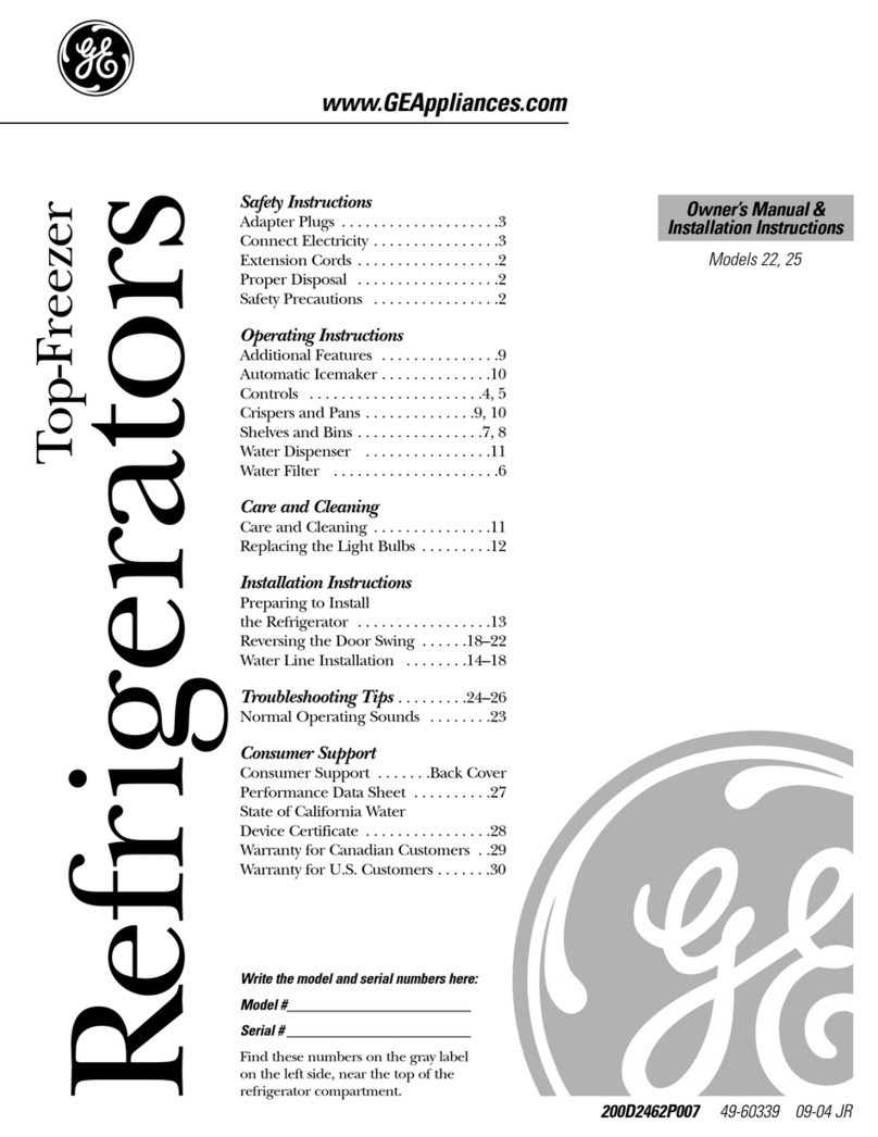 GE SIDE-BY-SIDE REFRIRATOR 22 Owners and installation manual