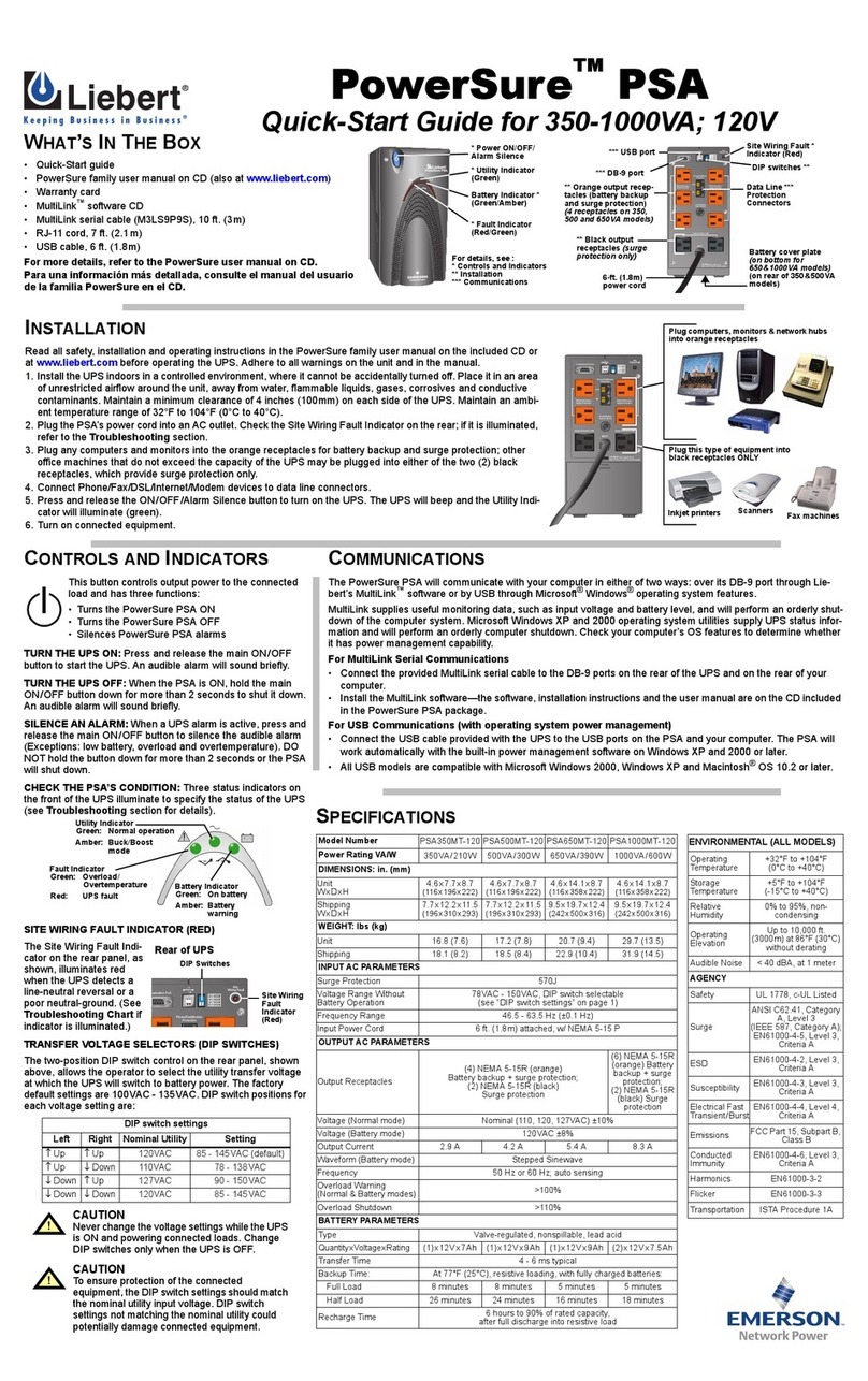 Liebert PowerSure PSA350MT-120 quick start guide