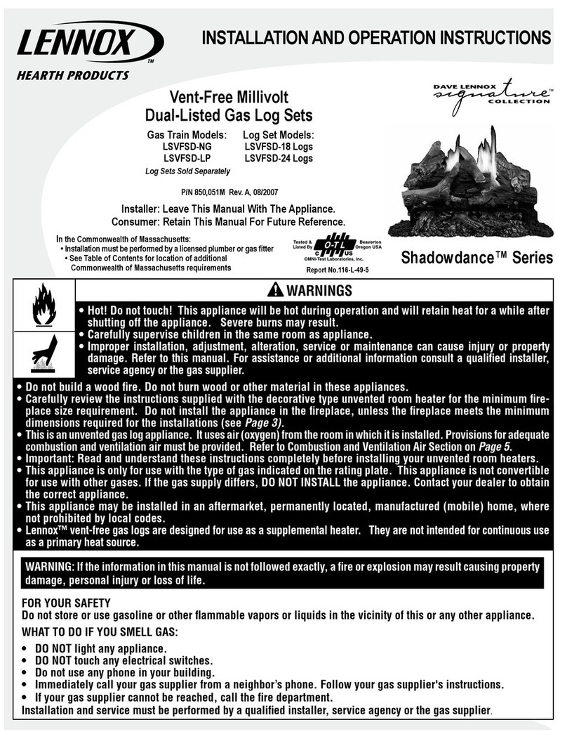 Lennox Hearth Products SHADOWDANCE LSVFSD-LP Installation and operation instructions