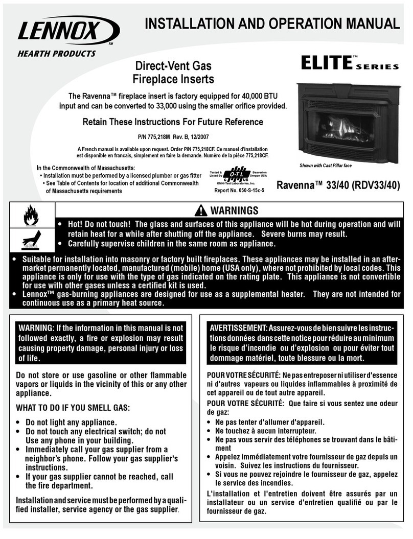 Lennox Hearth Products RAVENNA RDV33\40 Installation and operation manual