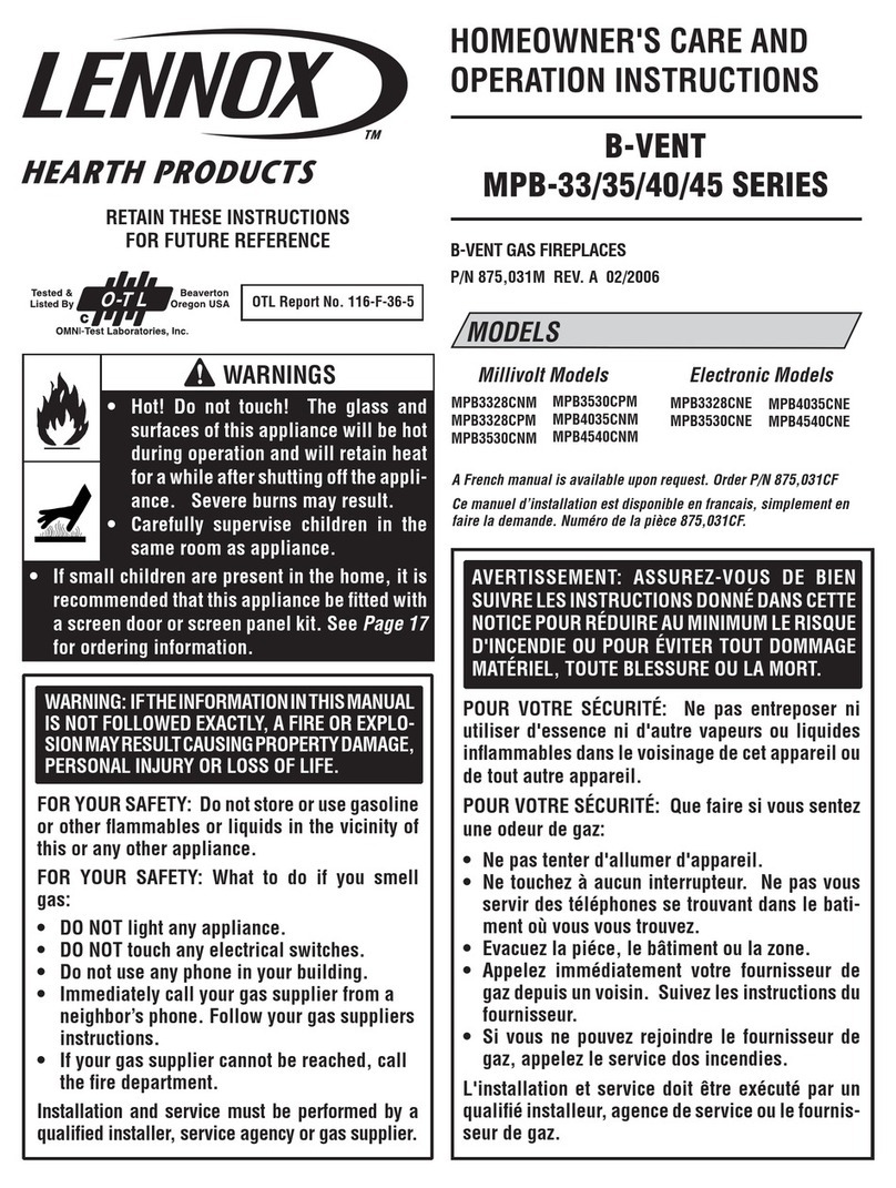 Lennox Hearth Products MPB3328CNE Homeowner's care and operation instructions