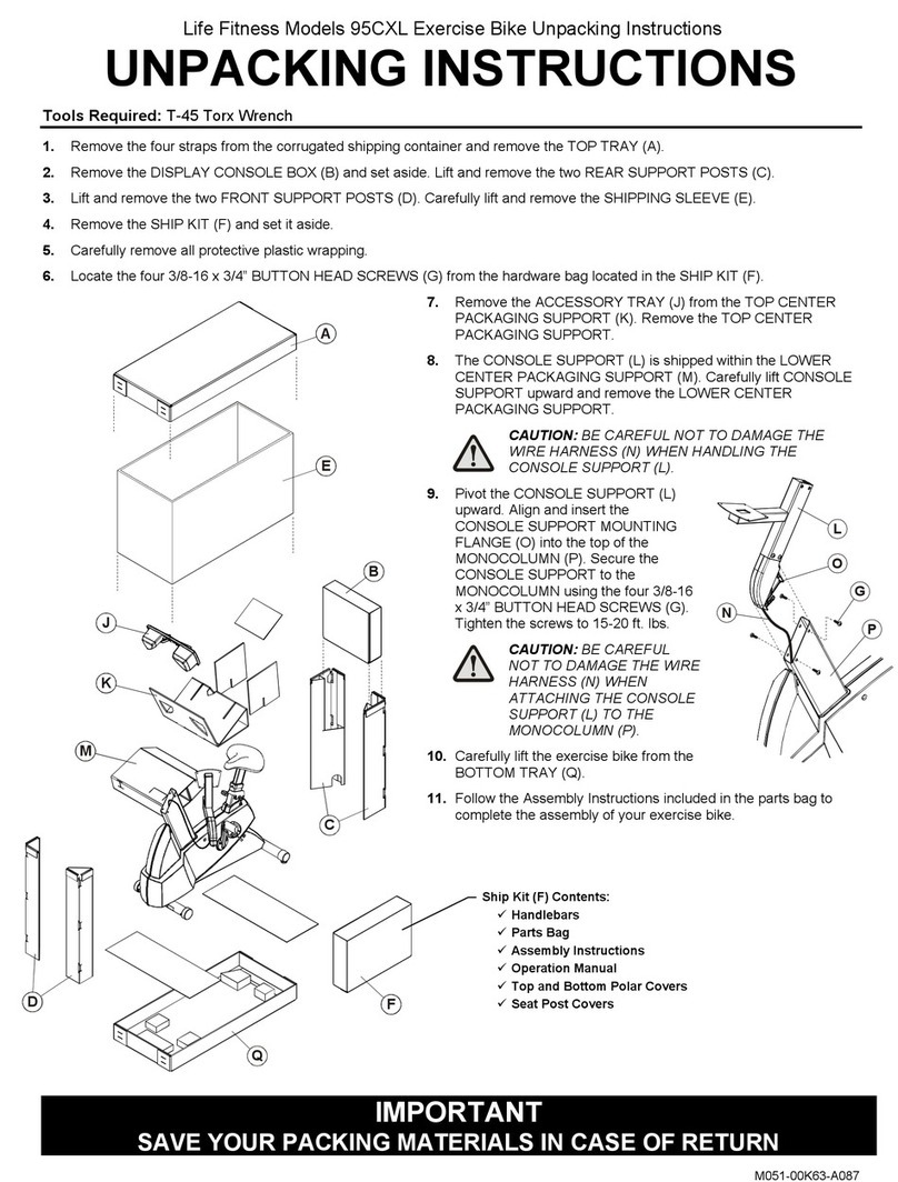 Life Fitness Exercise Bike 95CXL unpacking instructions