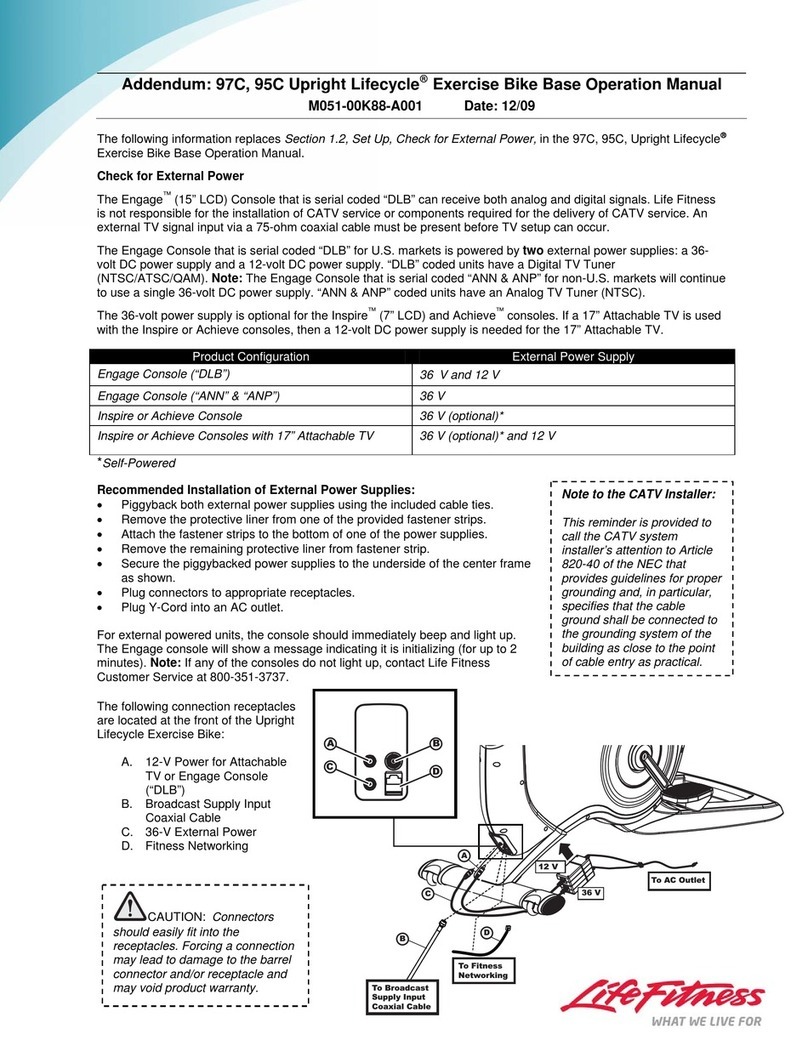 Life Fitness UPRIGHT LIFECYCLE 95C Operation manual addendum