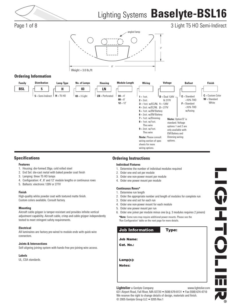 Lightolier Lighting Systems Baselyte-BSL16 User manual