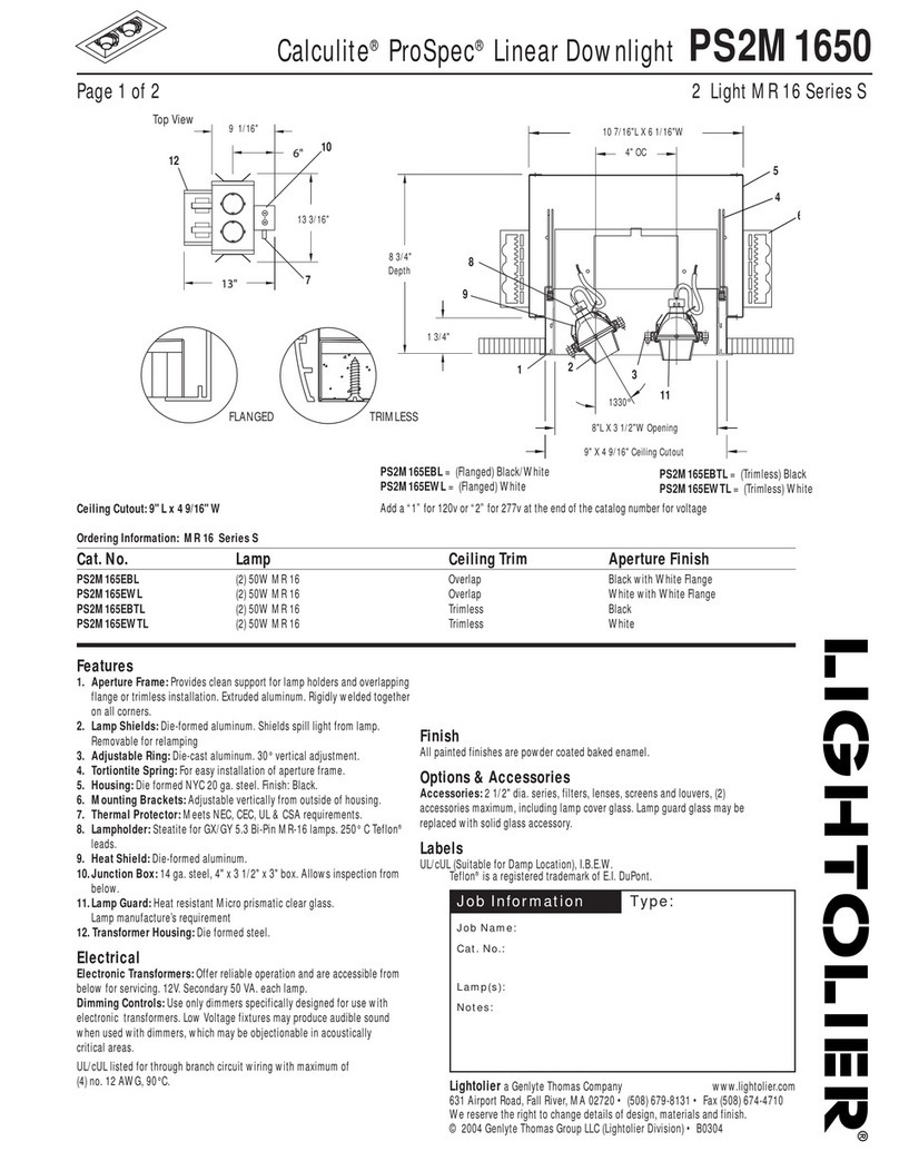 Lightolier Calculite ProSpec Linear Downlight PS2M1650 User manual Lightolier Calculite ProSpec Linear Downlight PS2M1650 User manual