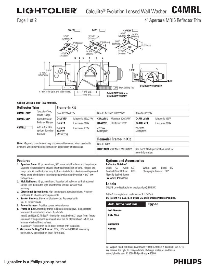 Lightolier Calculite Evolution Lensed Wall Washer C4MRL User manual Lightolier Calculite Evolution Lensed Wall Washer C4MRL User manual