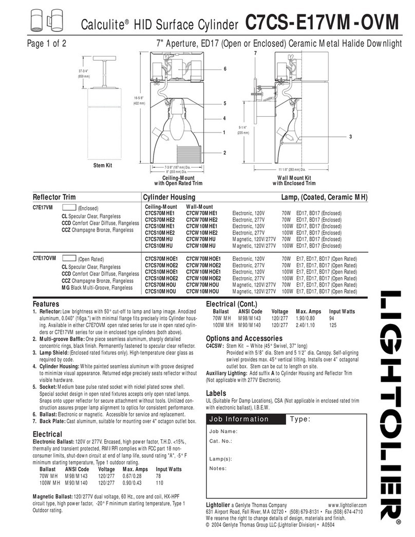 Lightolier Calculite HID Surface Cylinder... User manual