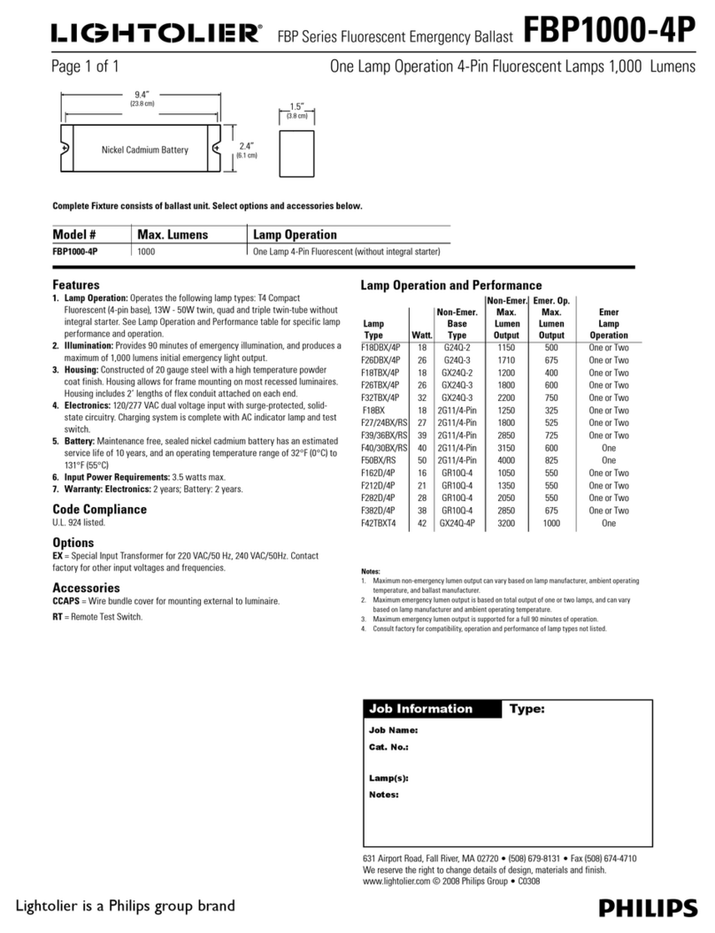 Lightolier FBP Series Fluorescent Emergency Ballast... User manual Lightolier FBP Series Fluorescent Emergency Ballast... User manual