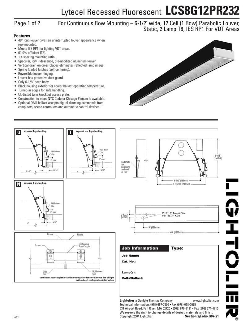 Lightolier Lytecel Recessed Fluorescent LCS8G12PR232 User manual