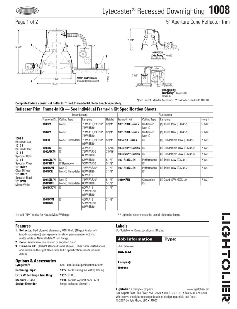 Lightolier Lytecaster Recessed Downlighting 1008 User manual